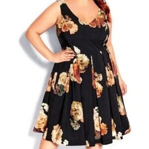 NWT City Chic Womens Party Dress Black Floral Size L 20